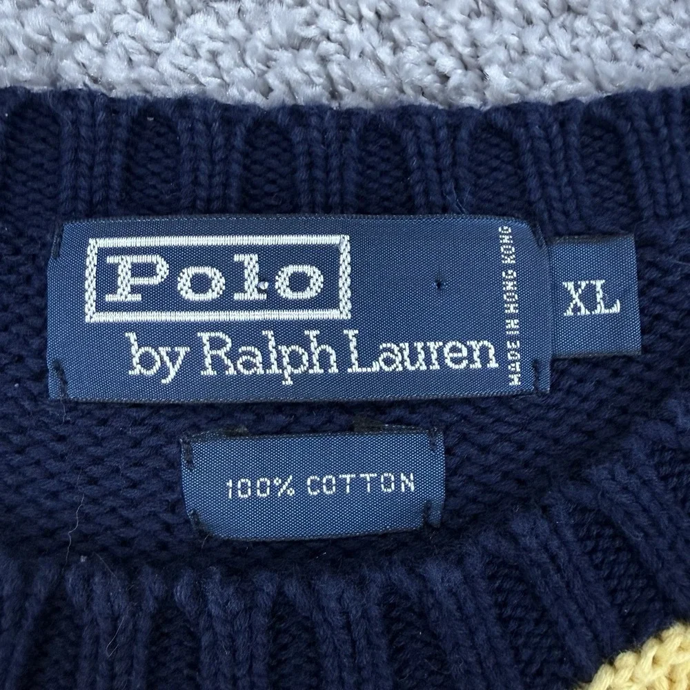 Polo Ralph Lauren Sweater Mens XL Navy/Yellow Striped VTG 90s Fisherman Nautical